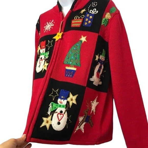 Carly St. Claire Vintage Embroidered Beaded Christmas Sweater Sz. XL - Picture 4 of 11